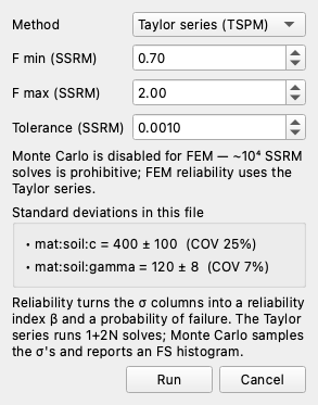 Reliability dialog (FEM)