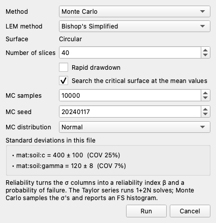 Reliability dialog (LEM)