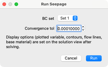 Run Seep dialog