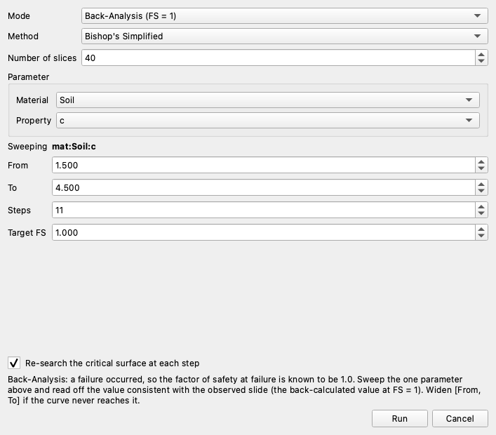 Back-Analysis dialog