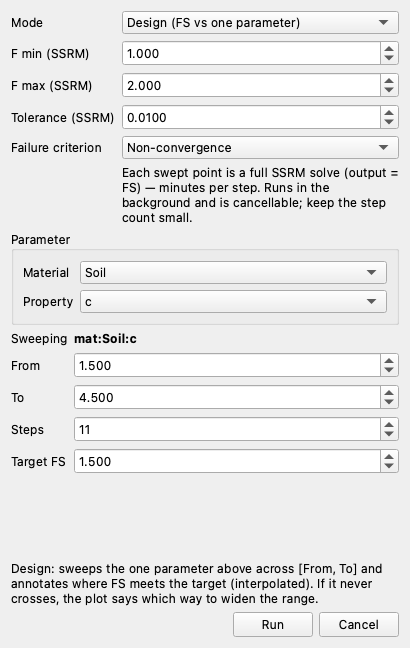 Parametric dialog in FEM mode
