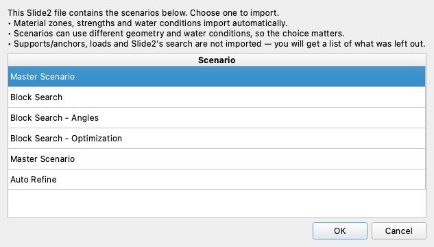 Slide2 import — choosing a scenario