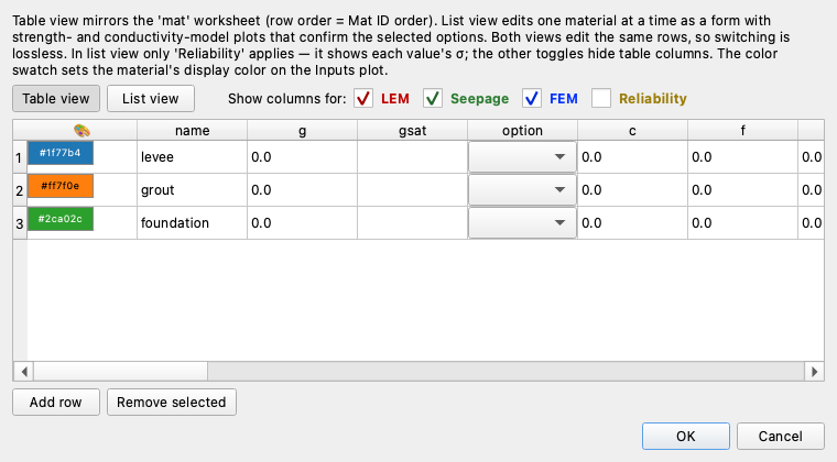 Color swatch column in table view
