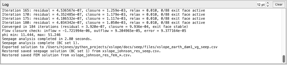 Log pane during a run